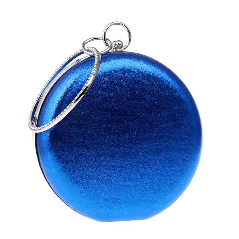 Sacs à main avec anneau et diamants pour femmes, pochette de soirée à poignée ronde, sacs à bandoulière à chaîne pour femmes, sac en argent pour maquillage circulaire de fête: Blue