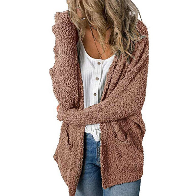 Las mujeres delgadas suéteres de Batwing manga larga Cardigan otoño punto cárdigan abierto por delante abrigo sudadera con bolsillos de chaqueta: Bown / M