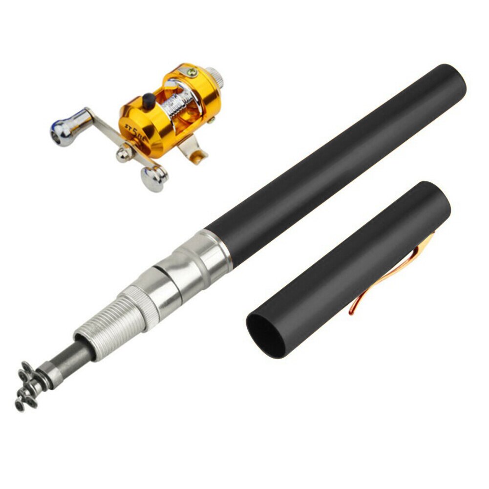 93cm Pen Shaped Fiberglass Ice Rock Fishing Rod Portable Lightweight Mini Telescopic Raft Fishing Pole Gear Tackle: Black