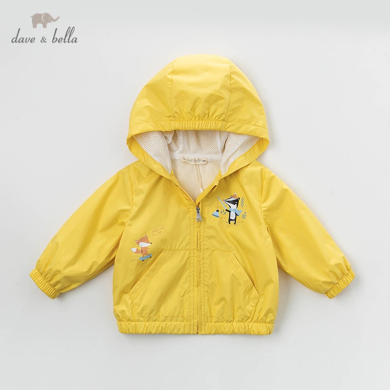 DBJ12902-1 Dave Bella Baby Boy Effen Jas Lente Kinderen Mode Bovenkleding Kids Rits Kapmantel