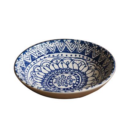 Assiette en céramique, texture tridimensionnelle, assiette en céramique imprimée bleue, vaisselle à steak, tissu assiette de nourriture occidentale en céramique: Salad bowl