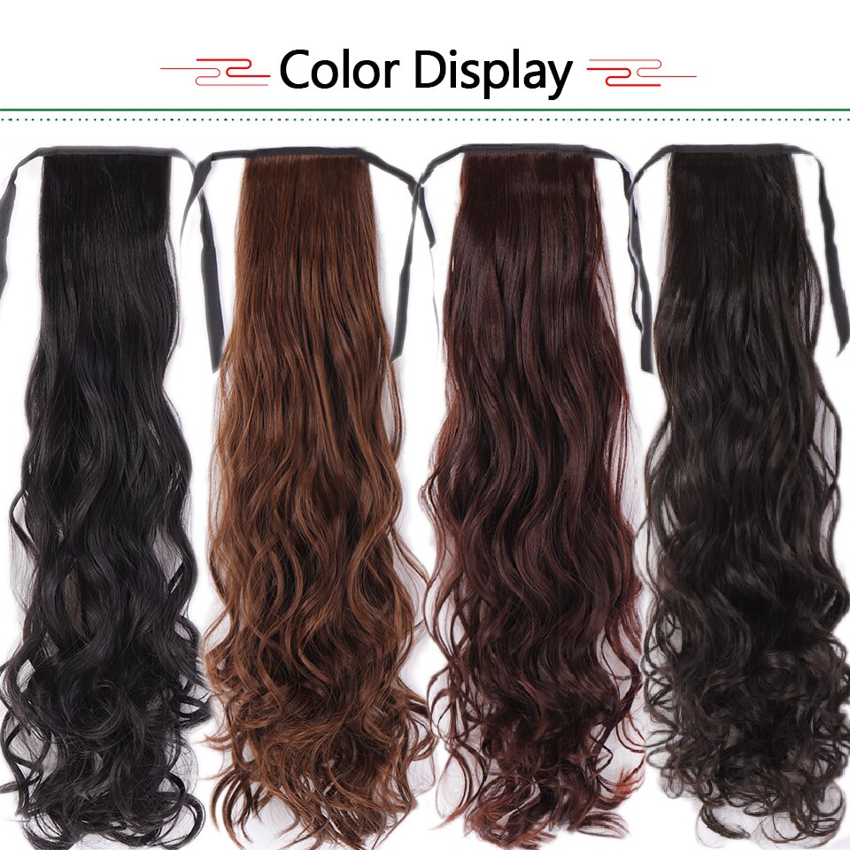 MEIFAN-coletero largo ondulado rizado, extensión de cabello con cordón, postizo sintético Natural con horquillas