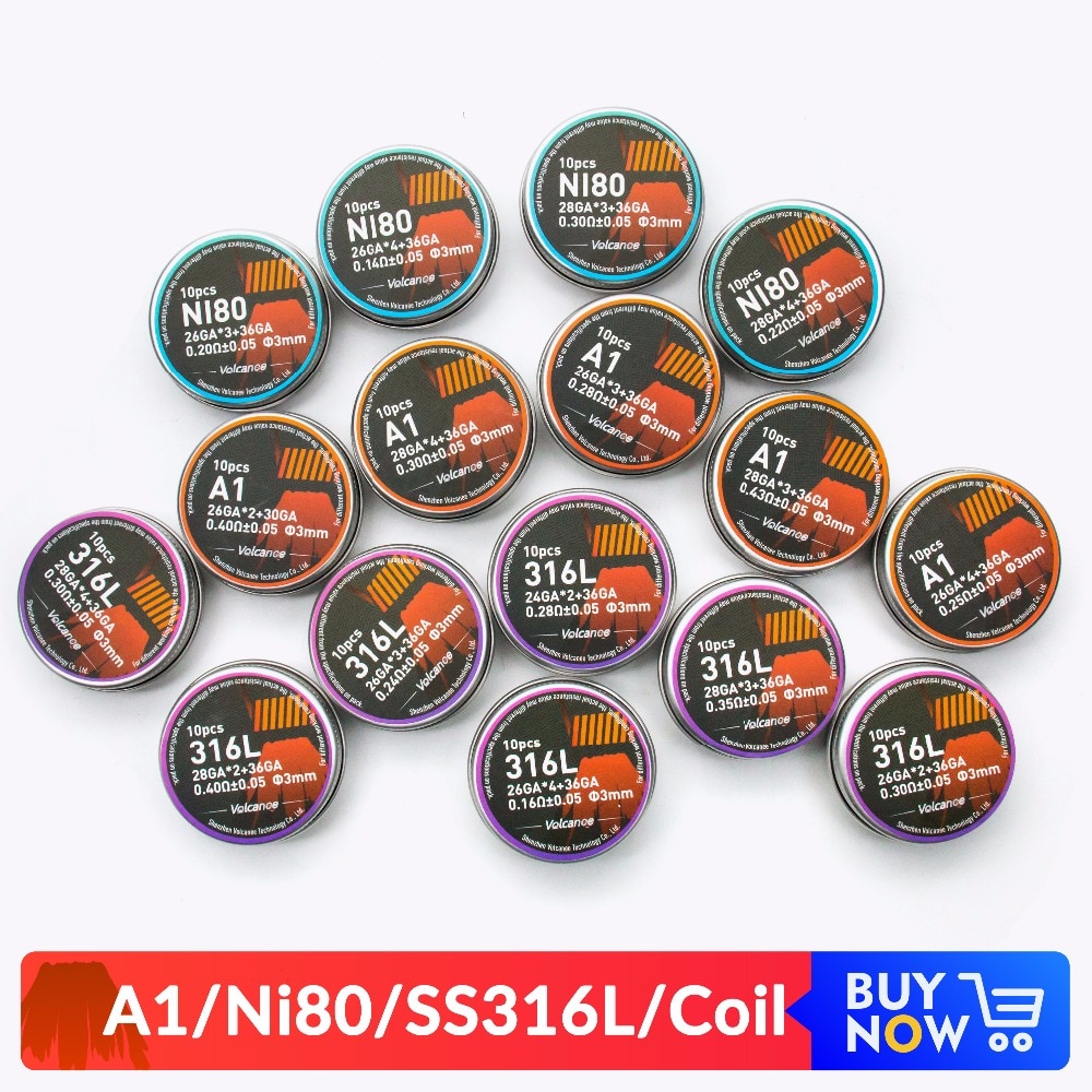 Volcanee 10pcs Alien Clapton Fused Clapton Coil Wire Prebuilt Coil NI80 SS316L A1 Premade Wrap Coil DIY RDA Heating Resistance