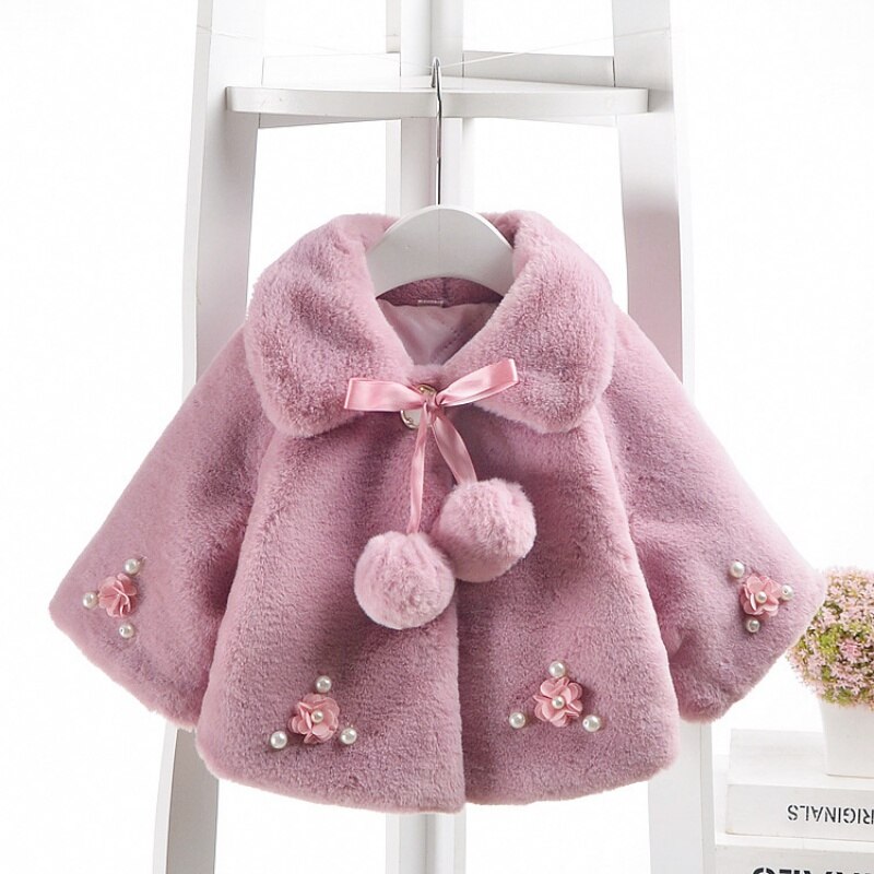 Infant Baby Girls Coat 0-3T Spring Winter Warm Baby Girl Clothes Cute Coat Cloak Jacket Cute Kids Flower Pattern Outerwear