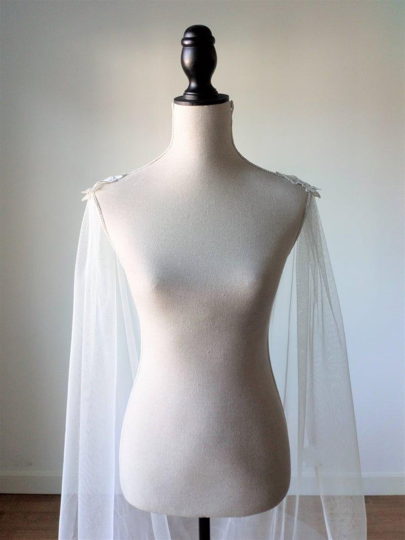 Ivory tulle wedding cloak, wedding cape veil viking wedding pagan wedding cape veil alternative wedding cape, lace wedding cloak