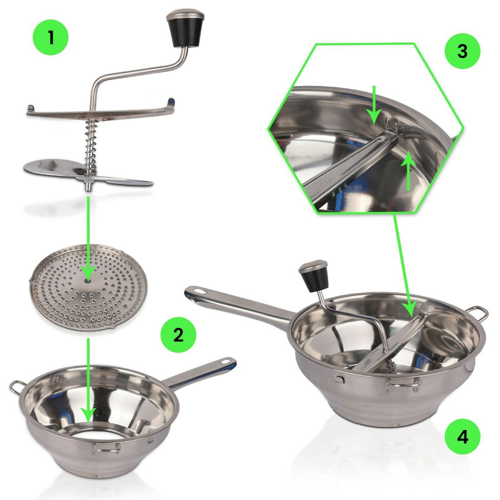 Wielofunkcyjny młynek robić żywności ręczny młynek robić ziemniaków ze stali nierdzewnej młynek robić warzyw z 3 tarczami robić frezowania