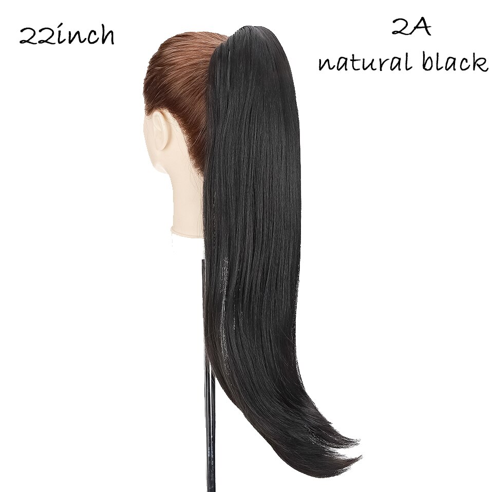 HAIRRO-extensiones de cabello sintético para mujer, extensión de cola de caballo con Clip, 22 pulgadas: natural black