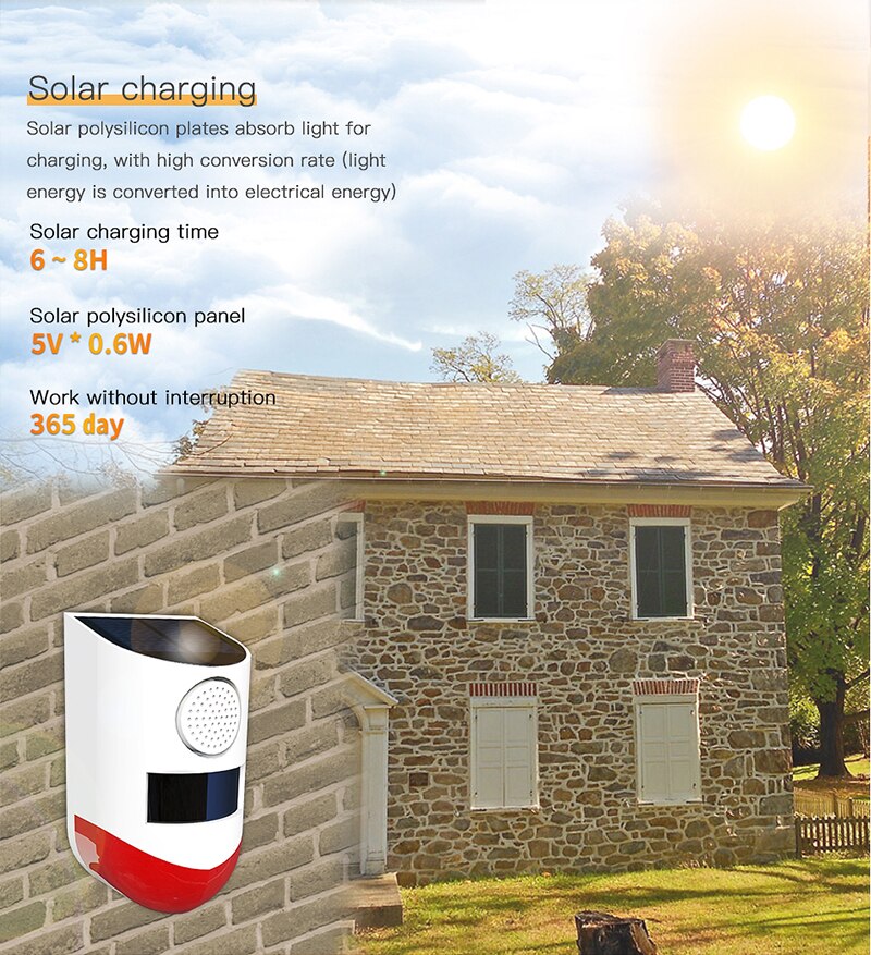 Infrared Alarm Solar Indoor and Outdoor Infrared Alarm 120dB Solar Energy Wireless Remote Control For Your Home Security System