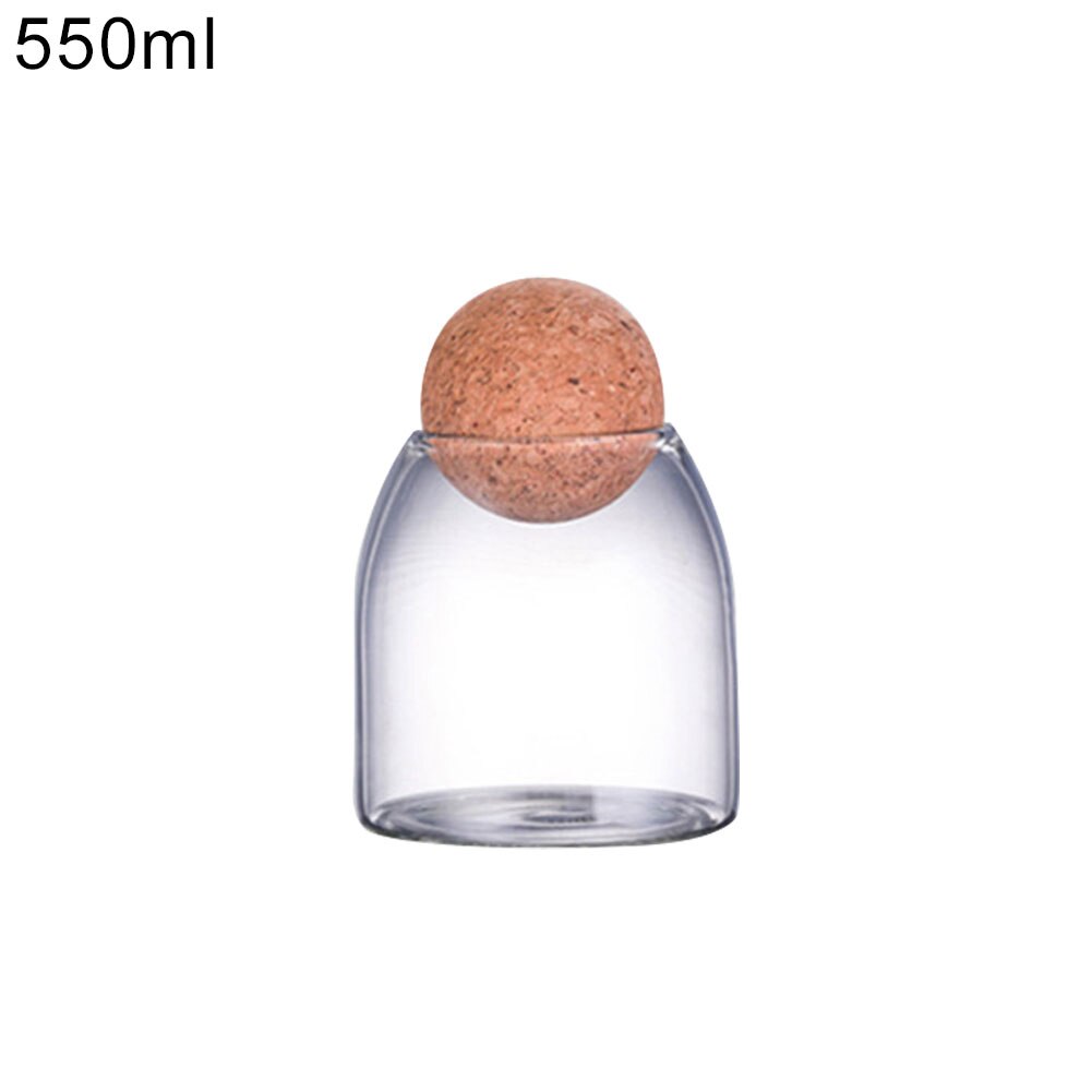550/750/1200ml Transparent Kitchen Storage Bottle Bean Sugar Tea Coffee Cork Stopper Glass Jar Can Cup: 550ml