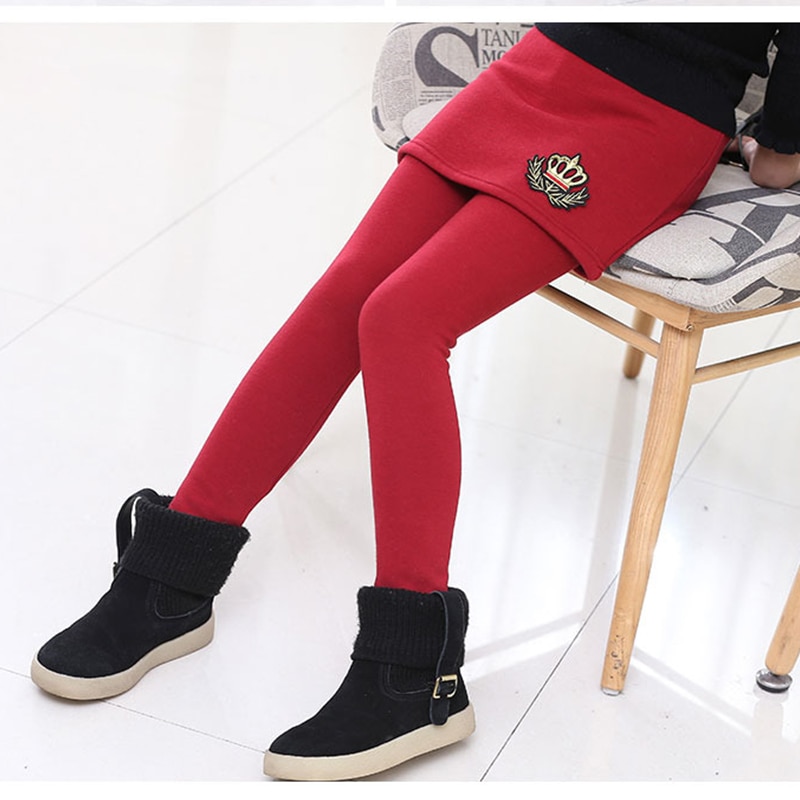Babymeisjes winter warme broek kinderen lange broek met rok fluwelen dikke meisjeskleding kind patroon kinderen effen leggings