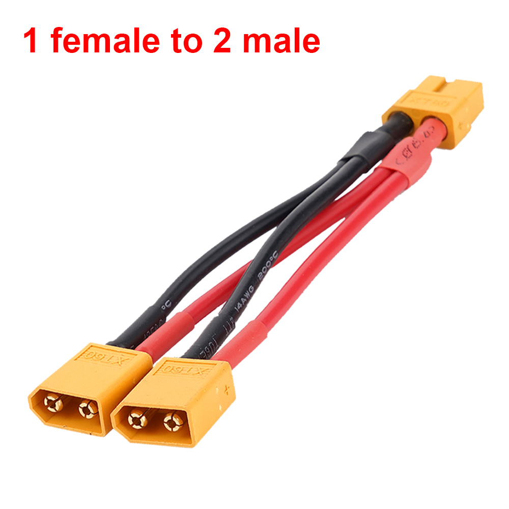 XT60 Male/Female Cable Parallel Battery Connector 3-Way 14AWG Silicone Wire Dual Extension Y Splitter for Battery Charger Motor: Dark Grey