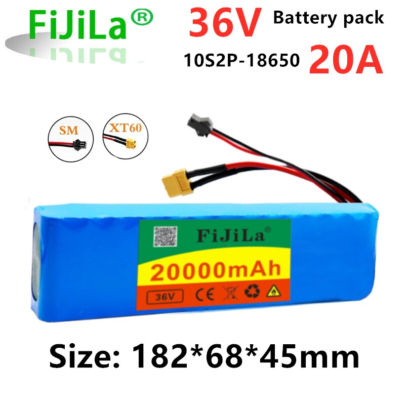 36V 20Ah 18650 lithium battery pack 10S2P 250-500W High Power ebike Battery 20000mAh 42V Electric bicycle Scooter motor with BMS