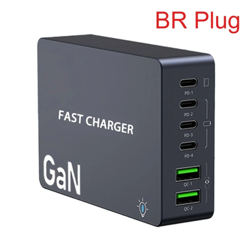 990W GaN Quick Charger 4 USB C 2 USB A Desktop Multi Port Socket Connector Chargers For Laptop Cellphone Tablet PD Fast Charging: BROWN