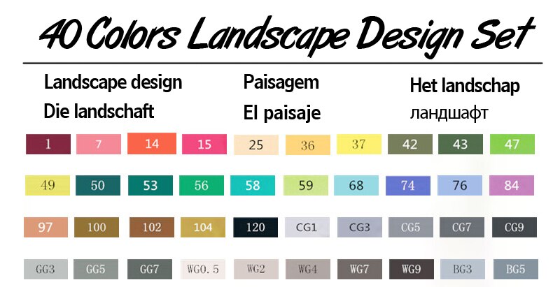 TOUCHTEN Markers 30/40/60/80 Color Sketch Art Marker Pen Double Tips Alcoholic Pen For Artist Manga Markers Art Supplies: 40 Landscape Set