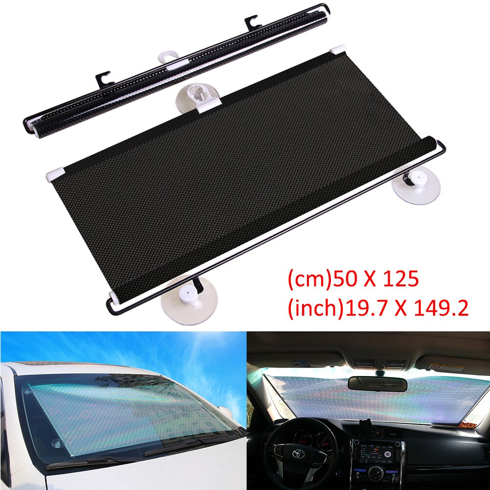 Uttrekkbar bil frontrute solskjerming pvc auto vinduer solskjerm anti-uv beskyttelse solskjerm: Svart