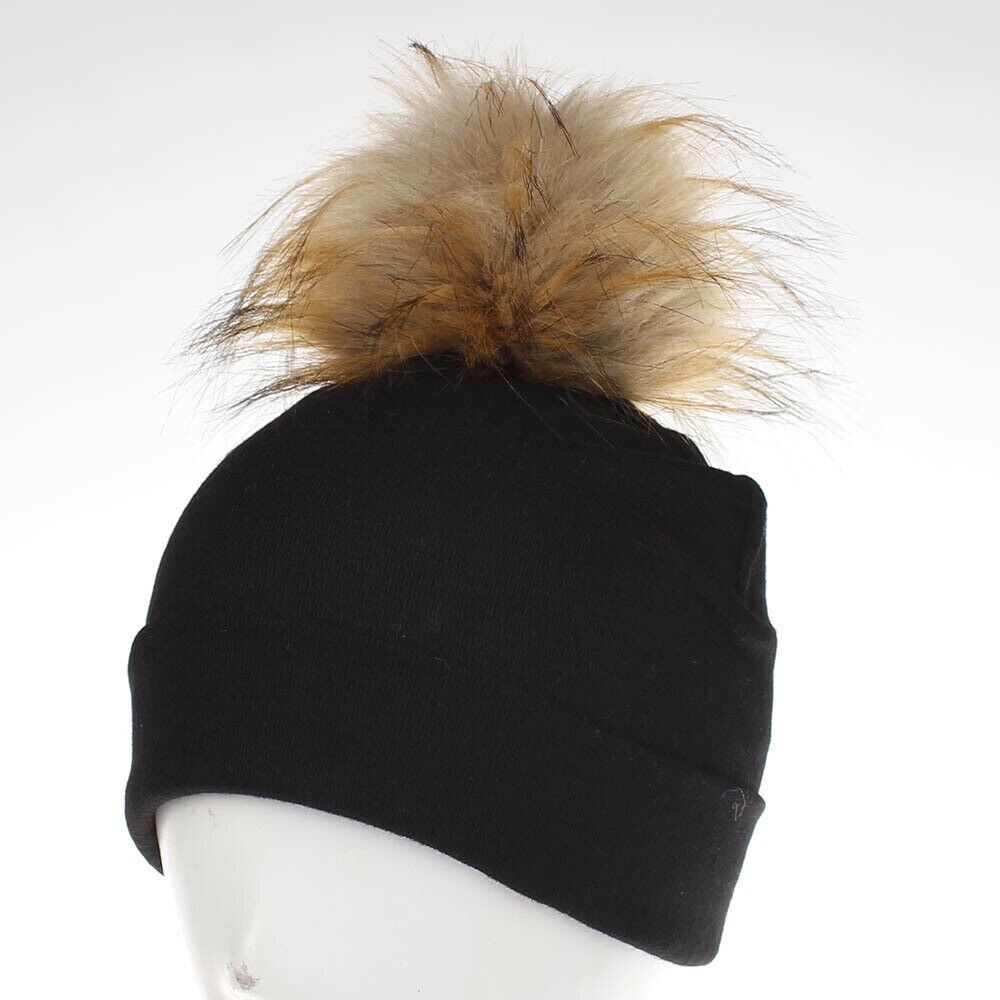 Babyaccessoires peutermeisje en -jongen baby baby winter warm gehaakt brei muts muts zacht effen muts pluizige pompon bal: Zwartbruin