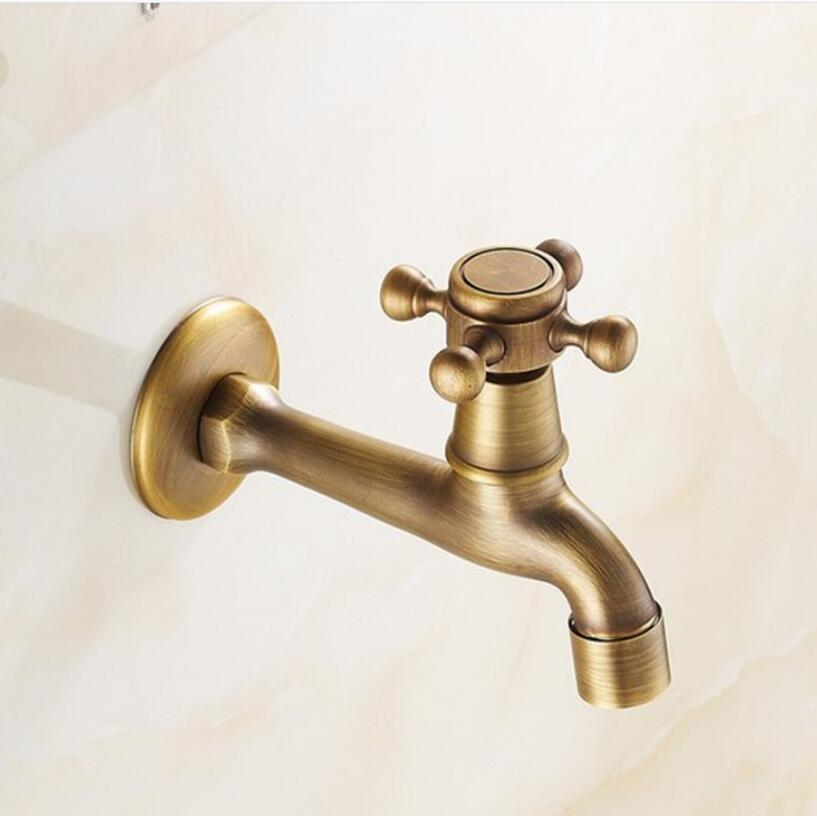 Luxury Decorative outdoor Bibcock Garden faucet tap Antique Brass Finish Bathroom Wall Mount Washing Machine Water Faucet Taps: SMT149-LS