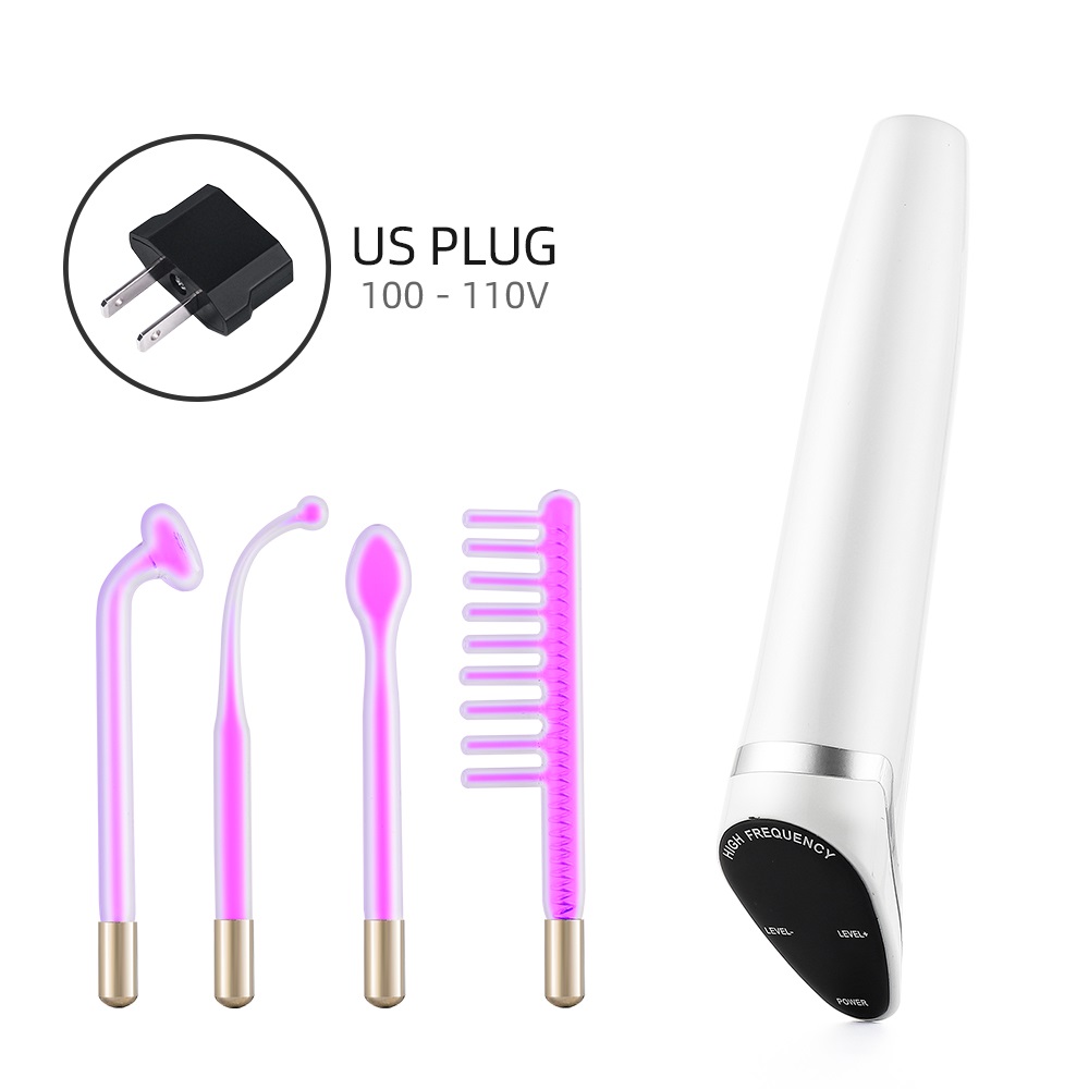Upgraded 6 in1 High Frequency Electrode Wand With LED Display Glass Tube Acne Spot Remover Skin Care Face Hair Care Spa Tool: 4P Violet US PLUG