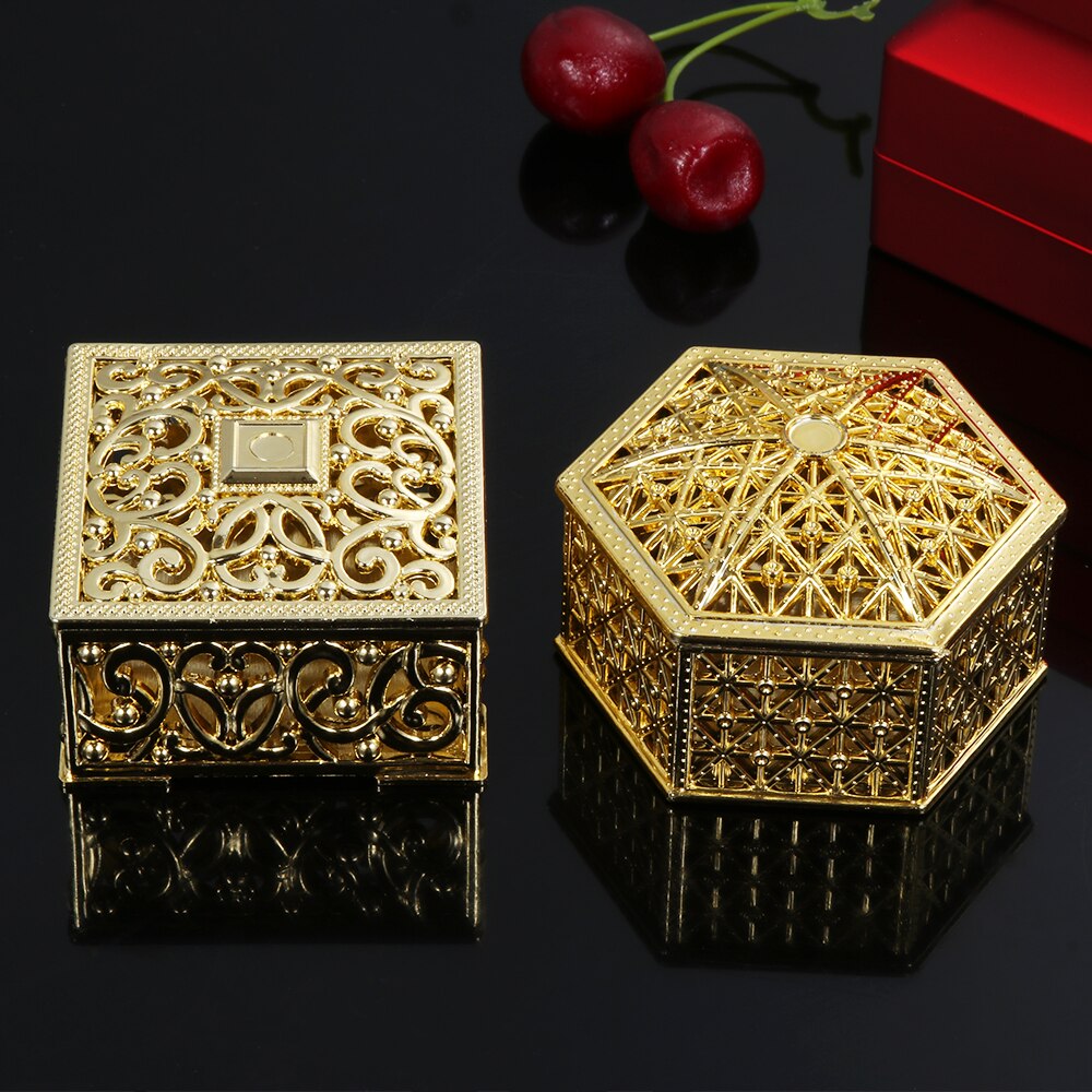 Retro Candy Box Trinket Organizer Box Hollow Gold Foil Storage Chocolate Box Square shape/Hexagon Boxes Wedding Favor