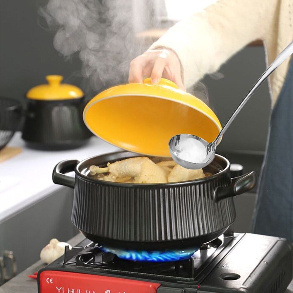 1Pc Thick Stainless Steel Ladle Spoon Long Handle Round Rice Soup Mixing Holding Kitchen Cookware Pot Spoon Cooking Tools