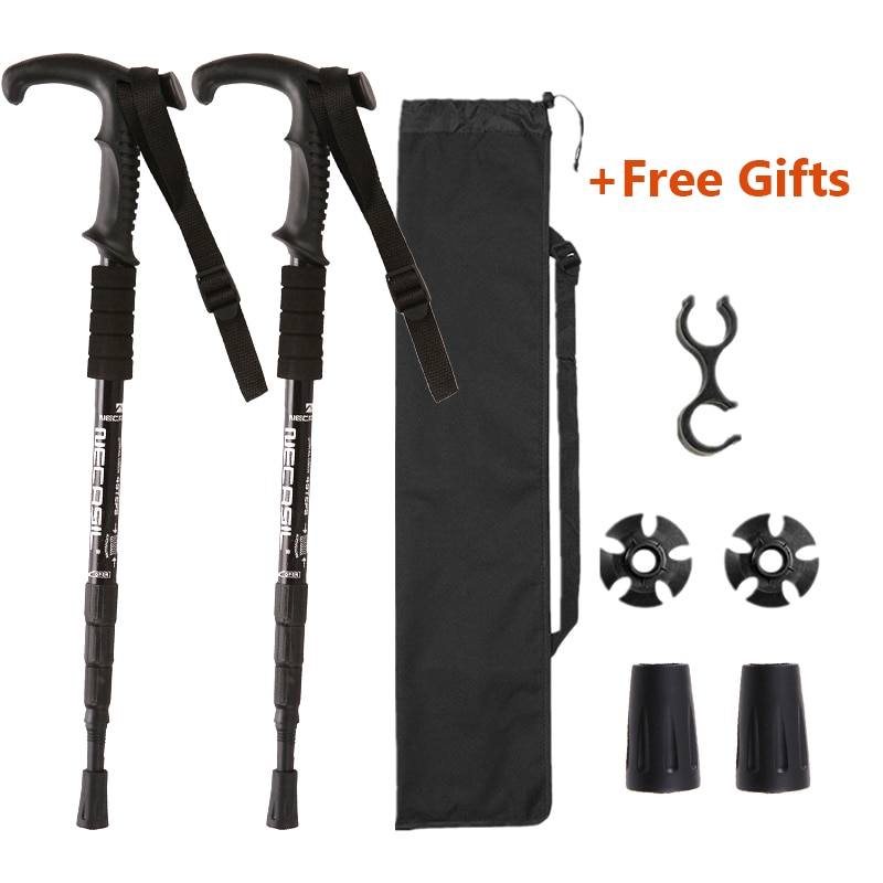 2PCS Nordic Walking Sticks TelescopicTrekking Poles Hiking Stick 4 Section Anti Shock Adjustable Telescopic Canes Stick