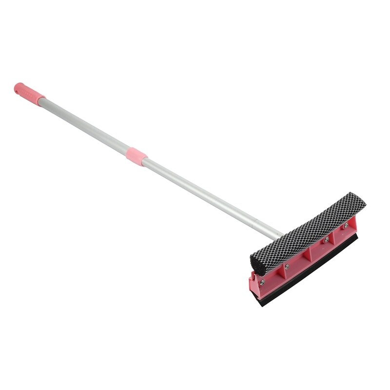All-Purpose Window Squeegee 2-In-1 Window Cleaner Dual Side Blade Rubber &amp; Sponge Aluminum Telescopic Pole