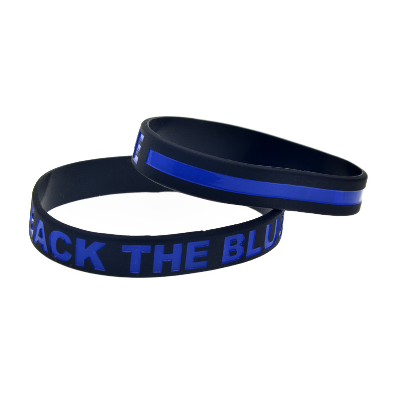 1 pc back the blue line siliconen rubberen polsbandje ondersteunende armband voor volwassenen zwarte armband