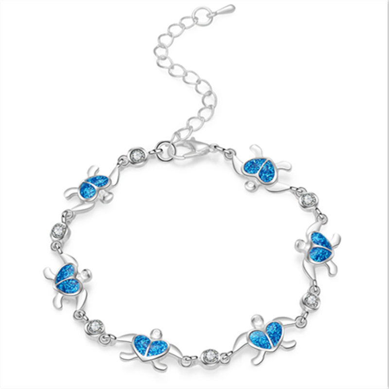 Synthetische Blue Fire Opal Vierkante Steen Armbanden Armbanden Voor Vrouwen Zilveren Kleur Armband Mode-sieraden Valentijnsdag: B053