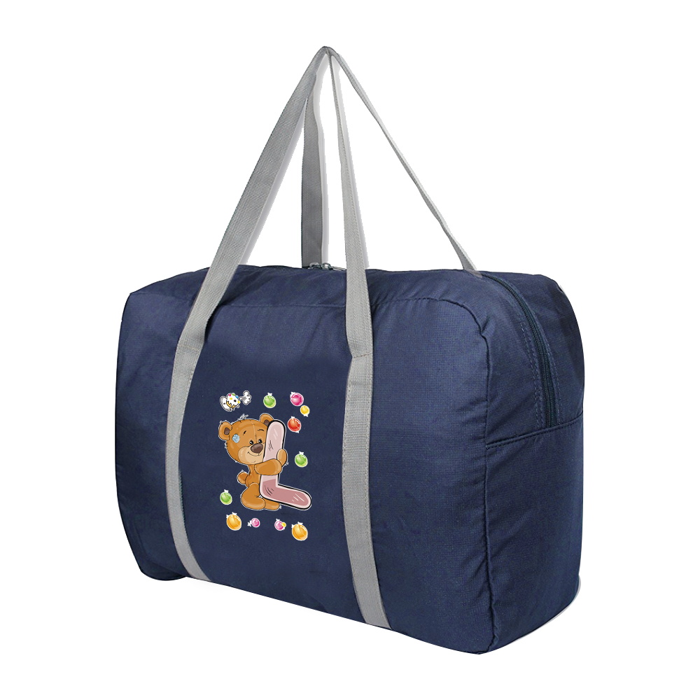 Foldable Travel Bags Unisex Clothes Organizers Large Capacity Duffle Bag Bear Letter Printing Women Handbags Men Travel Bag: Khaki