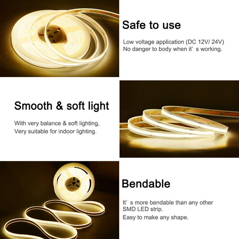 IP67 COB LED Strip Light Waterproof 480 LEDs/m High Density Flexible Tape Ribbon 3000K-6500K Led Lights RA90 Linear Outdoor 24V