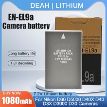 7.2V 1080mAh EN-EL9a ENEL9a Rechargeable Au Lithium batterie Pour Appareil Photo Nikon EN-EL9a D60 D5000 D40X D40 D3X D3000 D30 Caméras