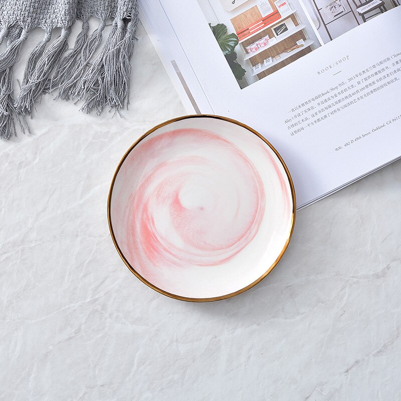 Scandinavische stijl keramische bord kom schotel keramische westerse plaat marmer dagelijks bord servies vee drainage fruitschaal: 6 inch roze