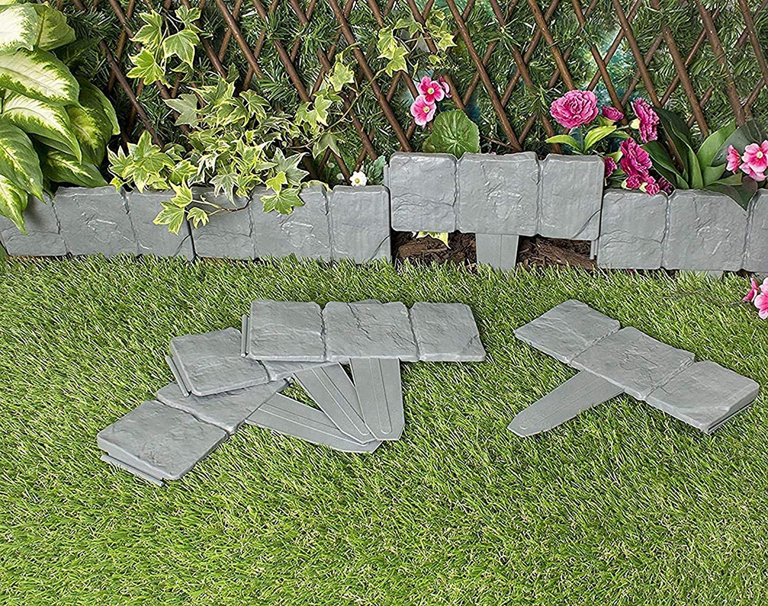 10Pcs Garden Fence Edging Cobbled Stone Effect Plastic Lawn Landscape Edging Plant Border DIY Decorations Flower Bed Border