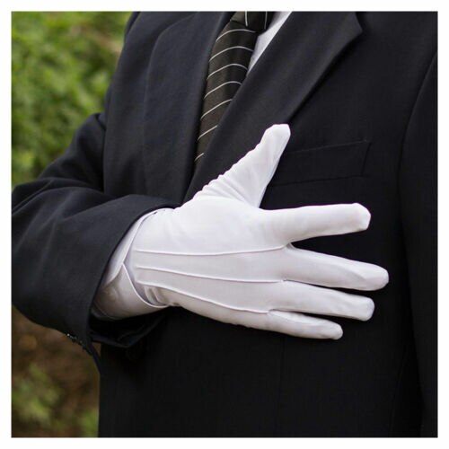 Guantes de esmoquin para hombre, Blanco sólido, , ceremonia de boda, uniforme Formal, banda de guardia, Butler