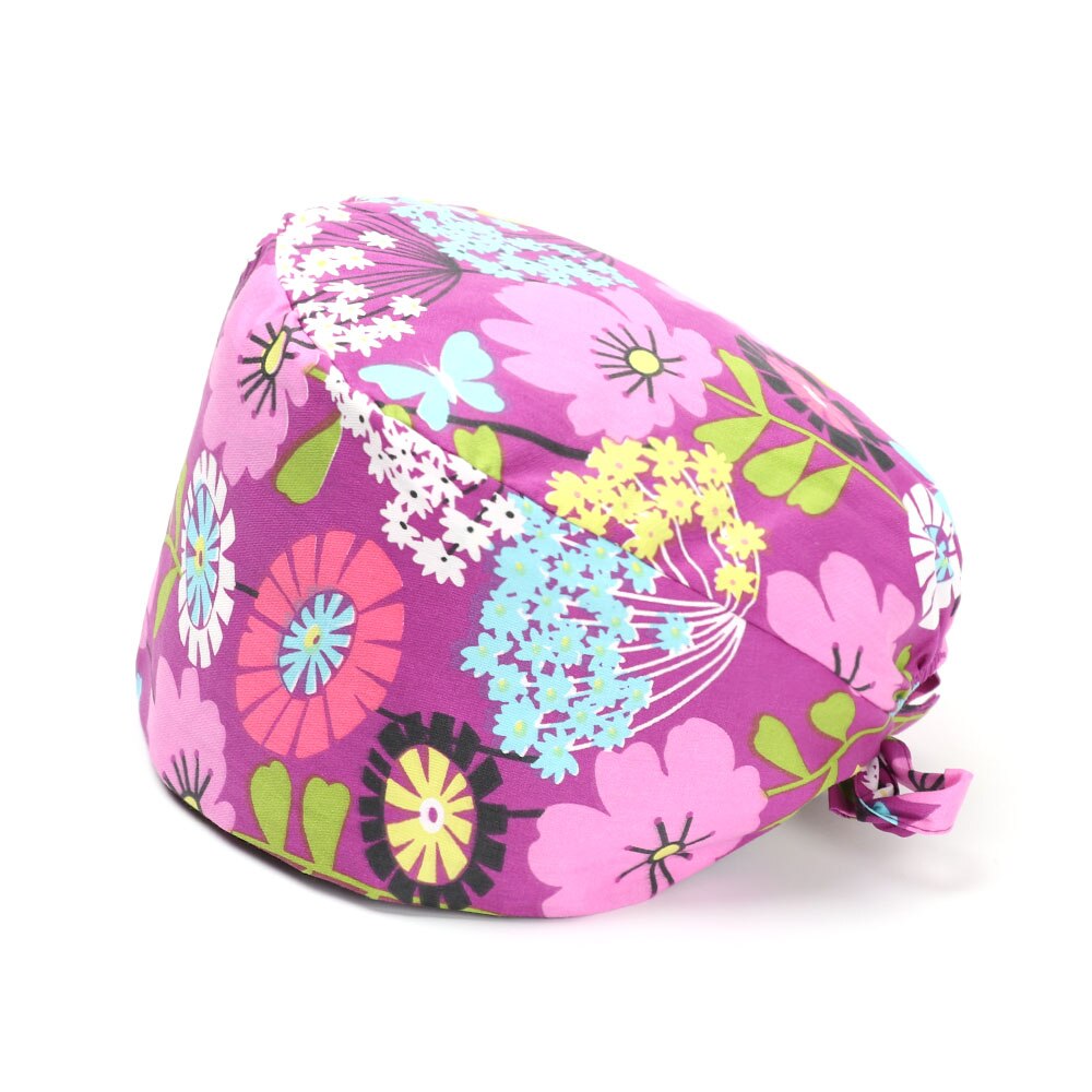 1PC Cotton Scrub Cap Adjustable Elastic Printing Hat Bouffant Head Cover Kitchen Hat With Sweatband Hair Accessories for Unisex