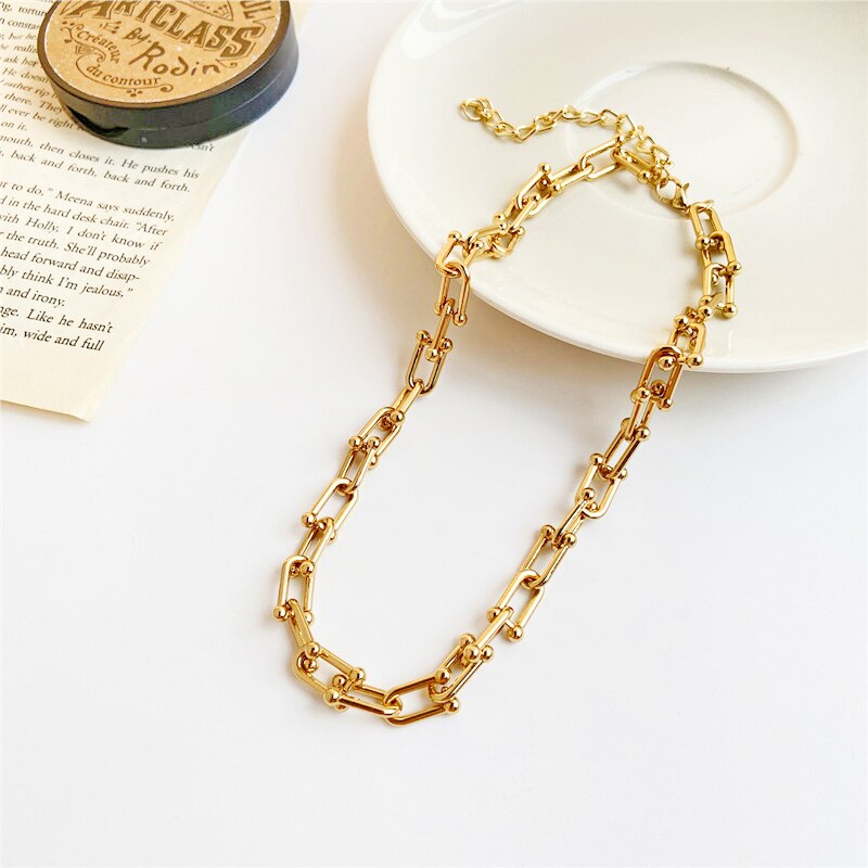 17KM Gothtic U Shape Thick Chain Choker Necklaces For Women Men Gold Chain Link Chunky Necklaces Jewelry