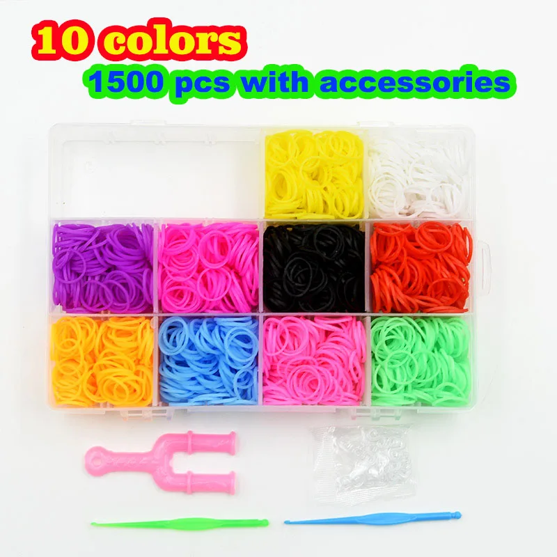 Ensemble de bandes de métier à tisser en caoutchouc pour enfants, bracelet en silicone, bande de tissage élastique, artisanat d'art pour enfants, kit de boîte de rangement de jouets, bricolage: GRIS