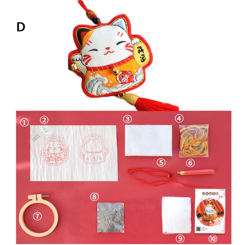 Lucky fortune cat diy broderiband kit handgjord lavendel påse material väska  k1mf: Typ d