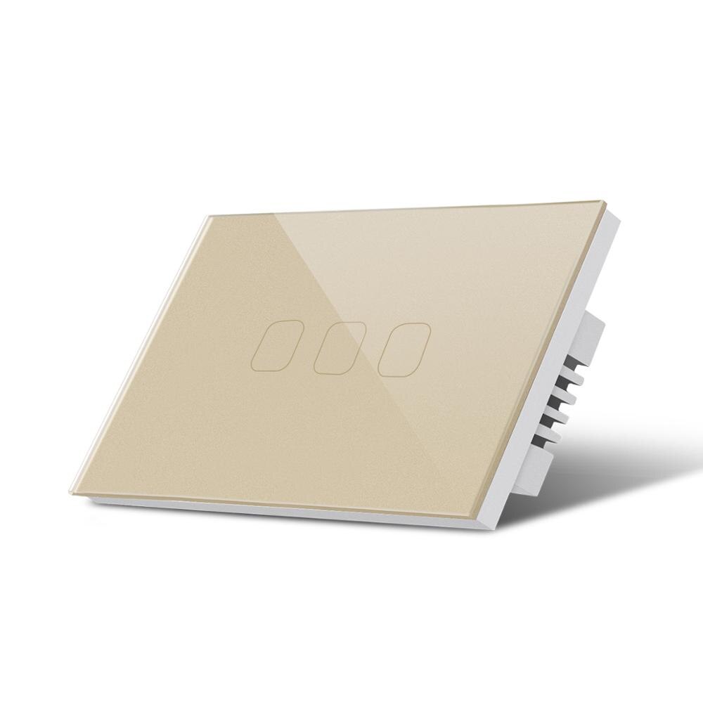 Smart lampe Schalter Smart Home Haus Wand Schalter 110V 220V Touch Sensor LED licht Schalter 1/2/3 Gang EU UNS Standard Smart Switch: 3 Gang-Gold-US