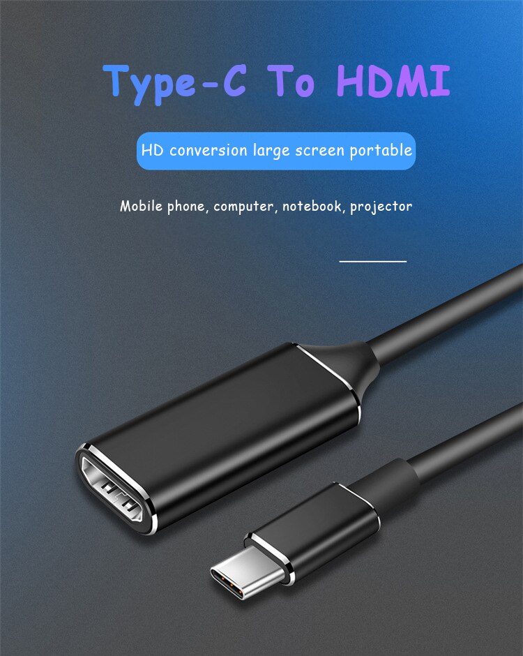 In Voorraad! 1 Pc Type-C Naar Hdmi 4K Hd Conversie Kabel Voor Mobiele Telefoon Notebook Aangesloten Tv Monitor