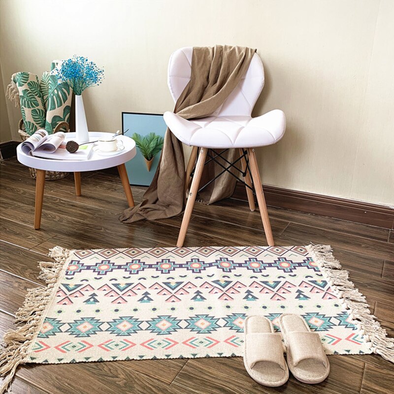 Boheme håndvævet bomulds tæppe kvast sengetæppe geometrisk gulvmåtte print område tæppe til stueindretning: 9