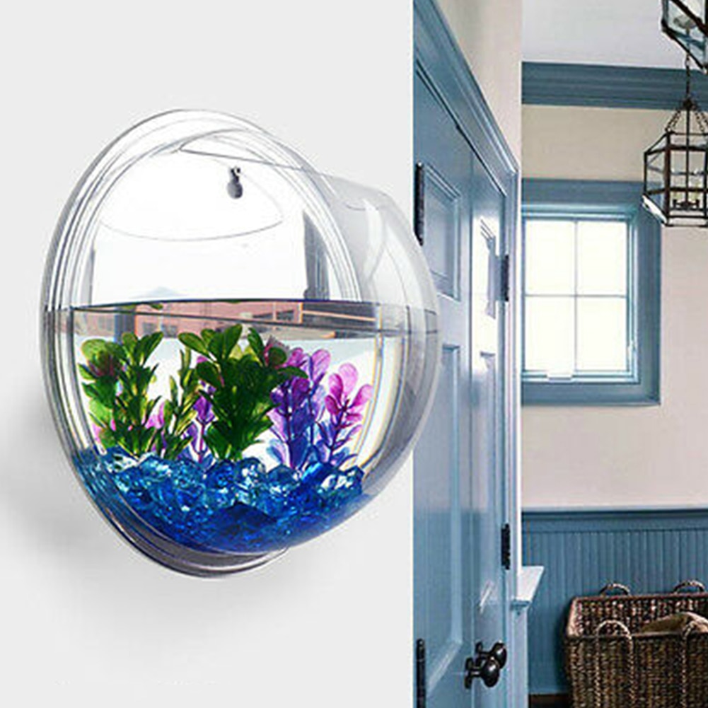 Soporte de pared acrílico para acuario, pecera con pez colgante, maceta redonda para flores, decoración de pared para el hogar