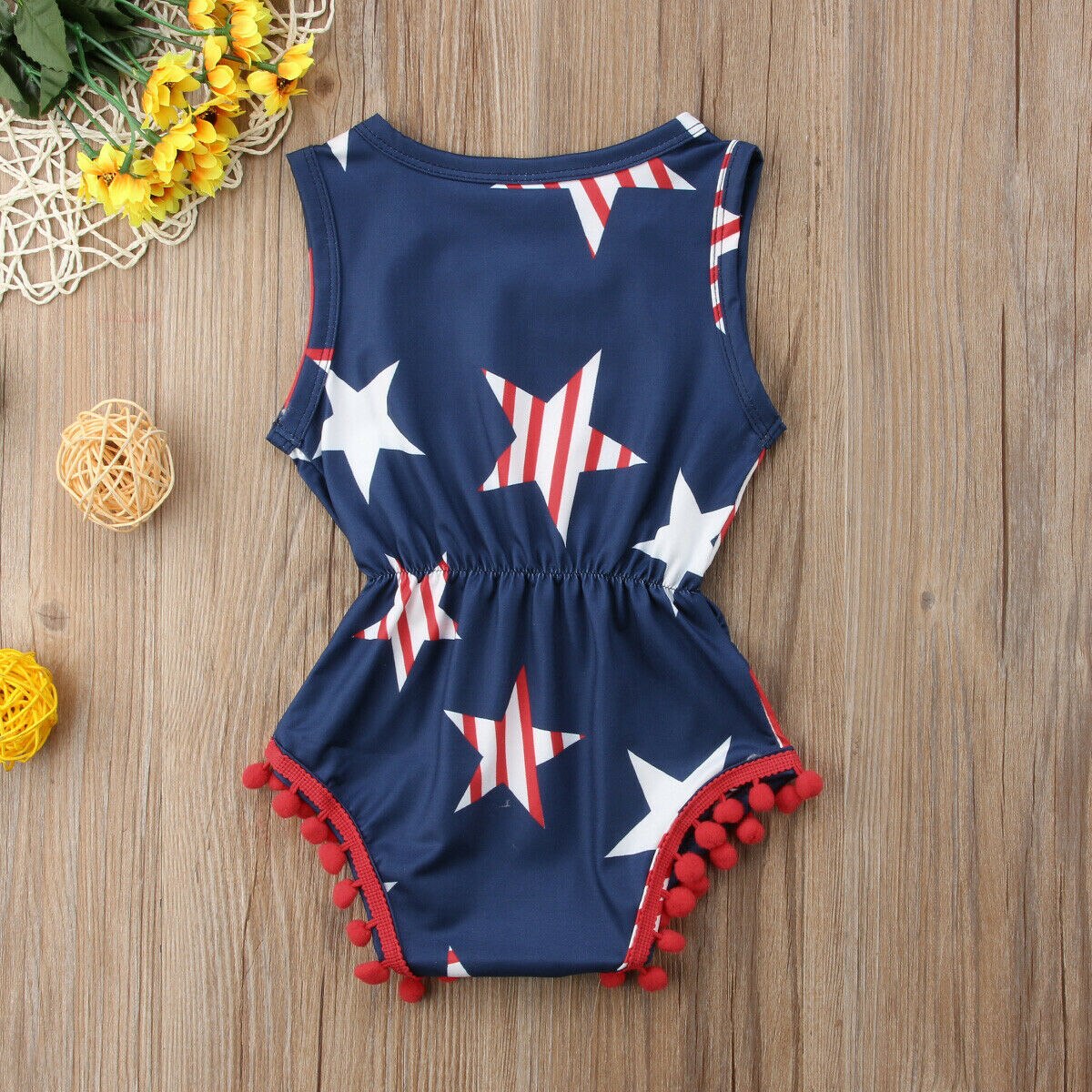 2019 roupas de verão do bebê 4th de julho bebê recém-nascido menina menino macacão sem mangas estrelas impressão borla playsuit bodysuit outfits