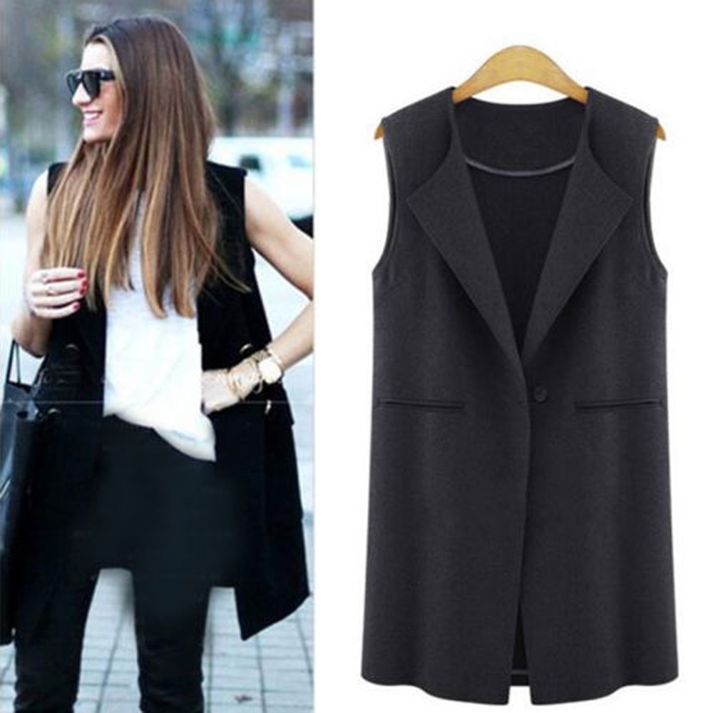 Spring Autumn Womens Sleeveless Vest Jacket Long Coat Cardigan Gilets Vest Outwear Coat Cardigan Veste
