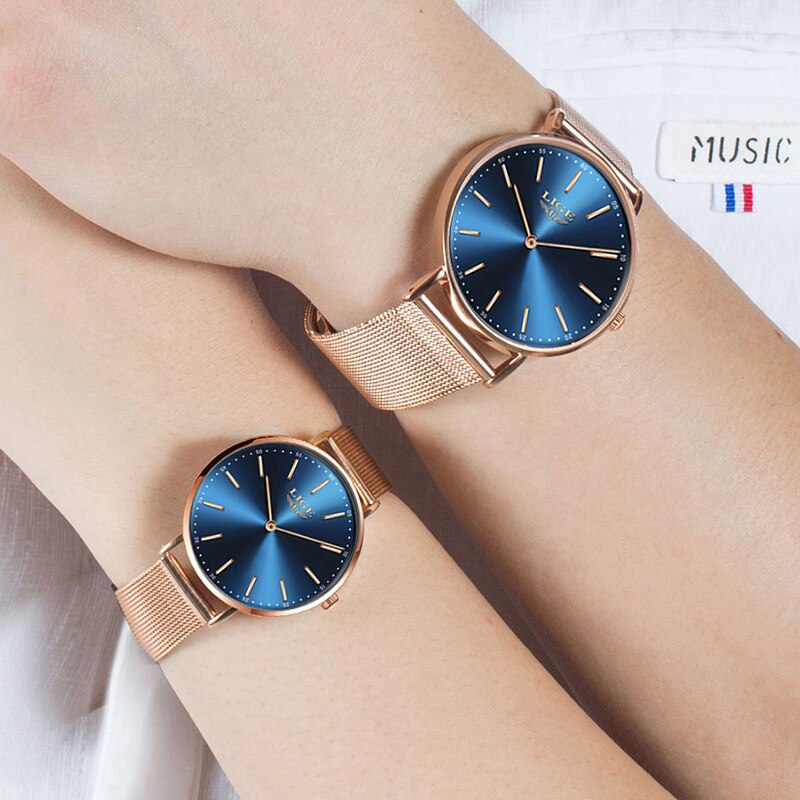 LIGE Couple montres pour amoureux haut de luxe Quartz horloge étanche montre-bracelet décontracté dames montre Couple amour