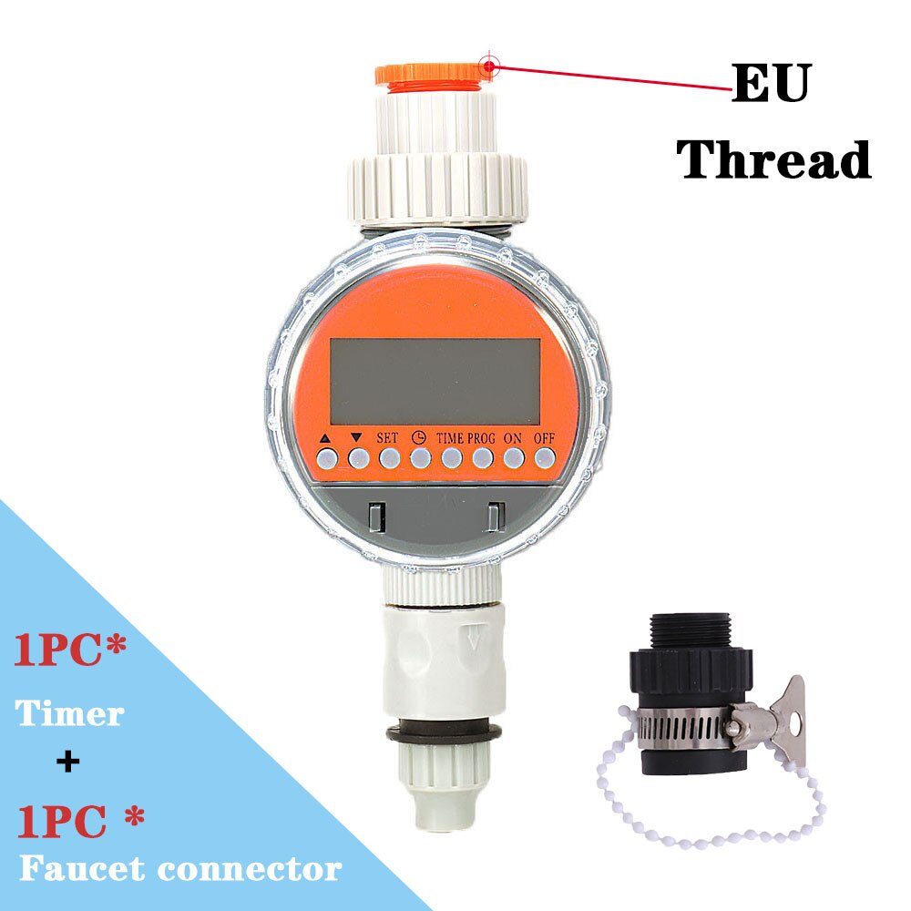 Garden Automatic Ball Valve Watering Timer LCD Display Electronic Plastic Programmable Water Timer For Garden Irrigation system: EU Timer and joint