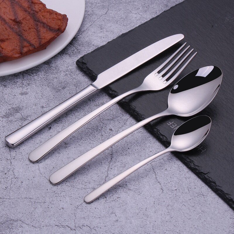 Regenboog Bestek Sets Vork Lepel Mes Set Koreaanse Keuken Servies 18/10 Rvs Zilverwerk Set Bestek Messen Sets: silver