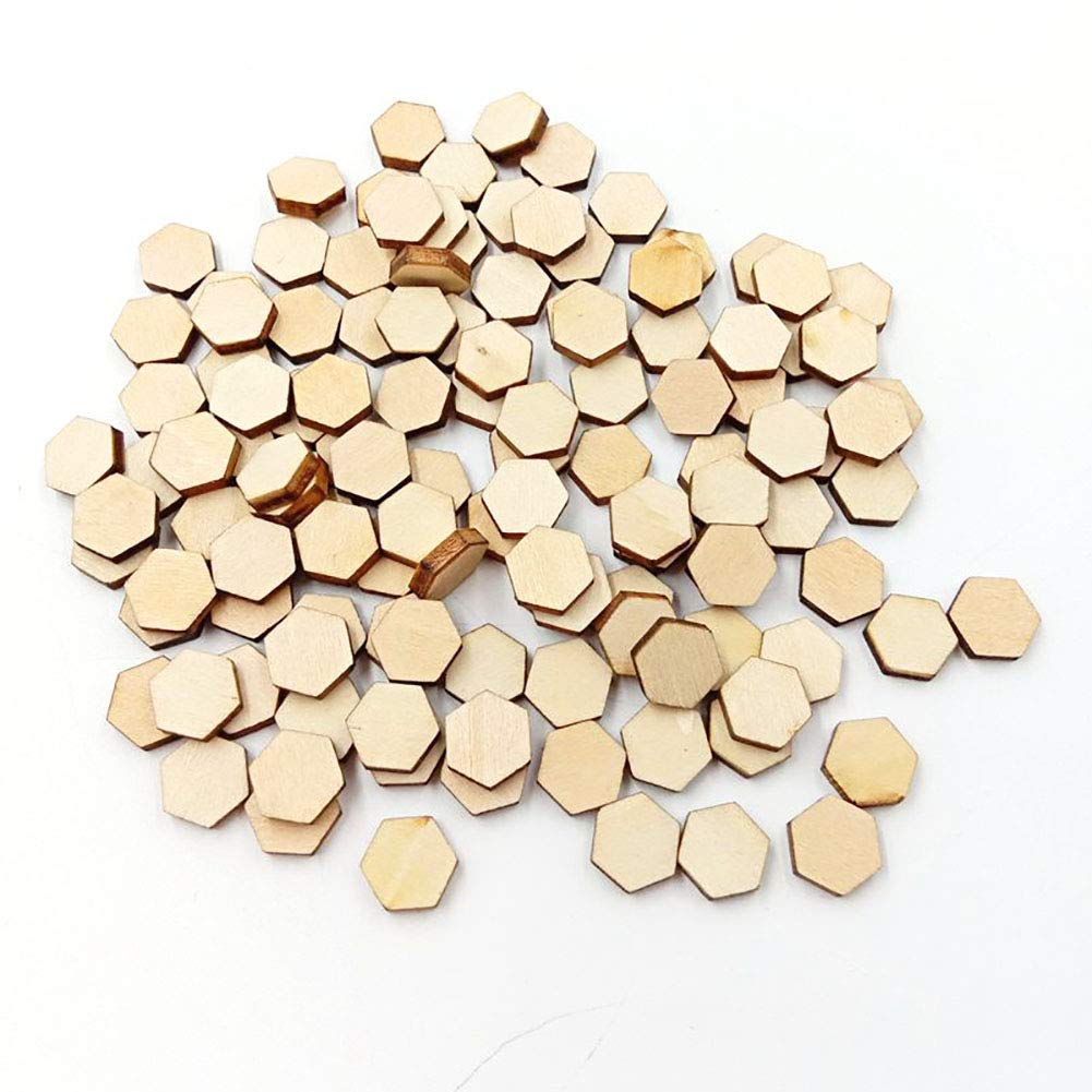 Rodajas de madera de 10mm y 100 pulgadas, adornos en forma hexagonal, losas de madera para decoración de en casa, suministros artesanales, 0,39 Uds.
