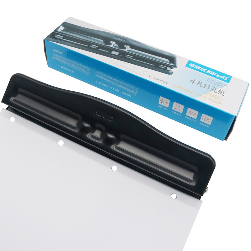 Adjustable Desktop Metal 4-Hole Punch 10 Sheet Capacity Paper Hole Puncher with Scraps Collector Reduced Effort for Office Home