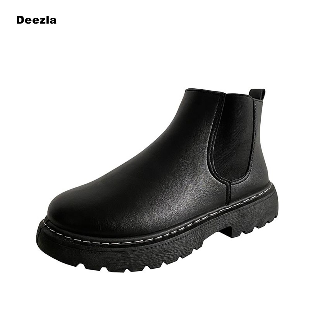 DEEZLA – bottes Chelsea en cuir à plateforme pour homme, de luxe, à la , pour moto, automne et hiver,